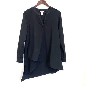 WHITE HOUSE BLACK MARKET Womens 6 Black Assymetrical Tunic Long Sleeve Blouse Y7